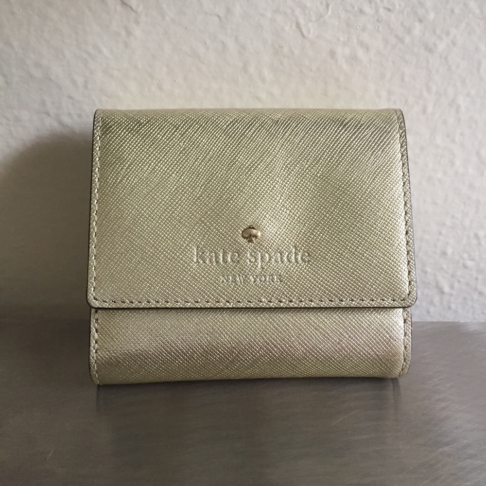 Kate Spade Gold Metallic Tri-Fold Wallet
